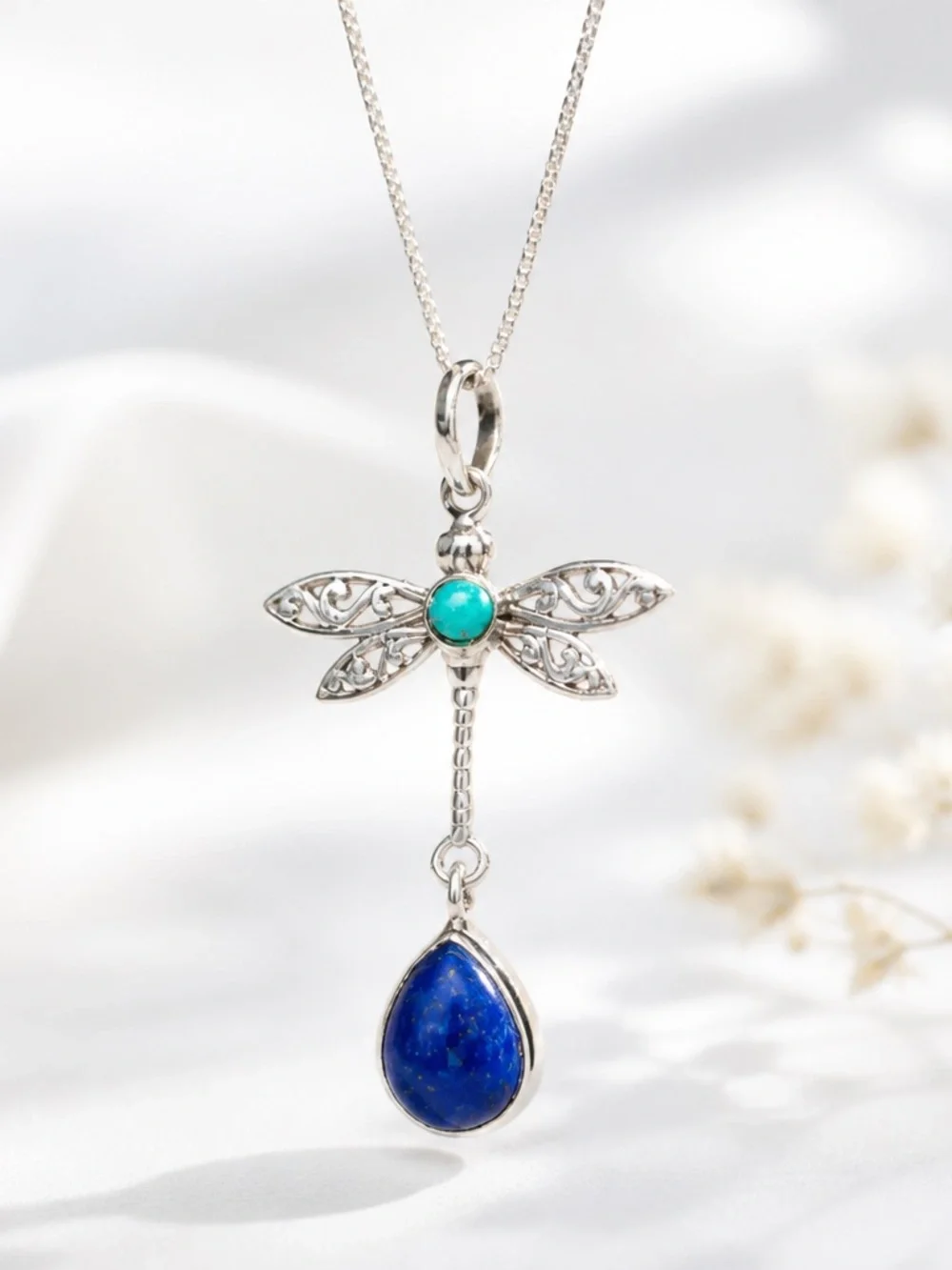 Turquoise & Lapis Dragonfly Necklace